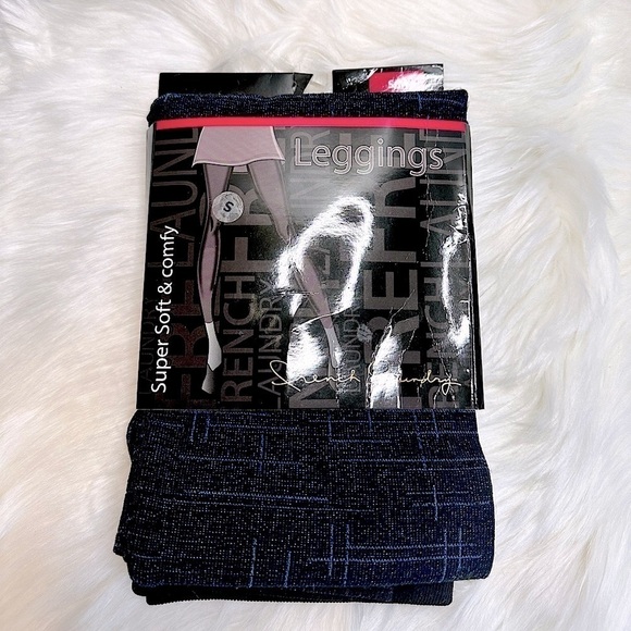 NWT French Laundry High Rise Metallic Thread Black with Blue Leggings Size S/M - Picture 1 of 11